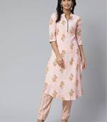 Peach printed rayon cotton-kurtis with Palazzos