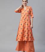 Orange printed rayon cotton-kurtis With Palazzos