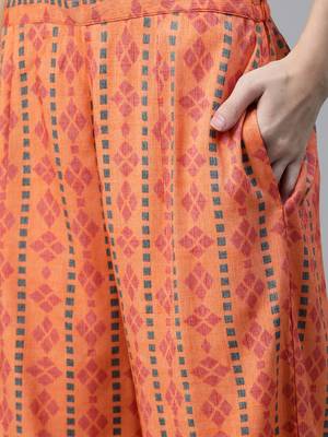 Orange printed rayon cotton-kurtis With Palazzos 3