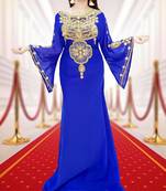 Moroccan Dubai Kaftan Evening Royal Blue Georgette Zari Stone Work Formal Party Dresses