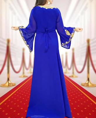 Moroccan Dubai Kaftan Evening Royal Blue Georgette Zari Stone Work Formal Party Dresses 3