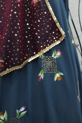 Blue Pigment Foil Printed georgette Semi Stitched Wedding Lehenga 7