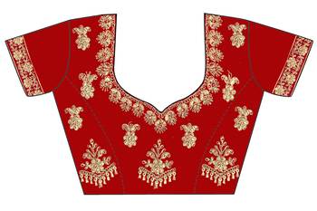 Red embroidered velvet semi stitched lehenga 4