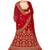 Red embroidered velvet semi stitched lehenga