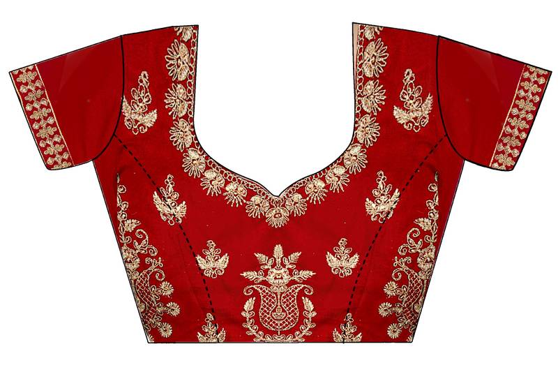 Red embroidered velvet semi stitched lehenga
