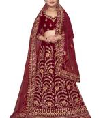 Maroon embroidered velvet semi stitched lehenga