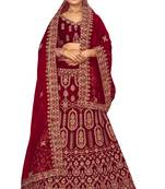 Maroon embroidered velvet semi stitched lehenga