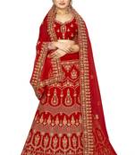 Red embroidered velvet semi stitched lehenga