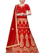 Red embroidered Art Silk semi stitched lehenga