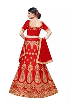 Red embroidered Art Silk semi stitched lehenga