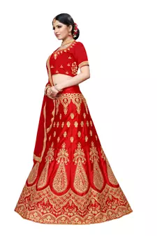 Red embroidered Art Silk semi stitched lehenga