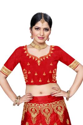 Red embroidered Art Silk semi stitched lehenga 4