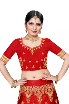 Red embroidered Art Silk semi stitched lehenga