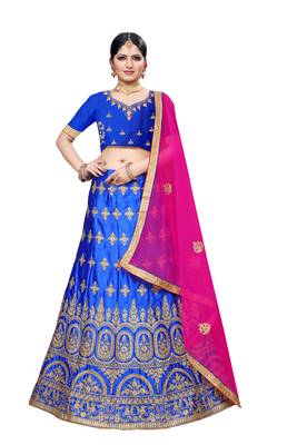 Blue embroidered Art Silk semi stitched lehenga 1