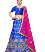 Blue embroidered Art Silk semi stitched lehenga