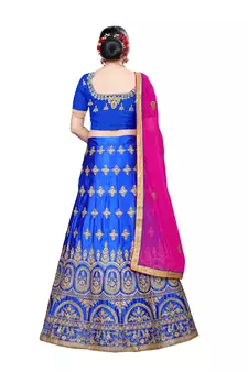 Blue embroidered Art Silk semi stitched lehenga