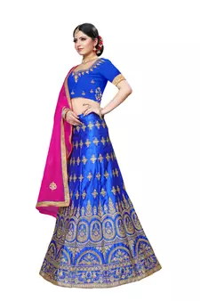 Blue embroidered Art Silk semi stitched lehenga