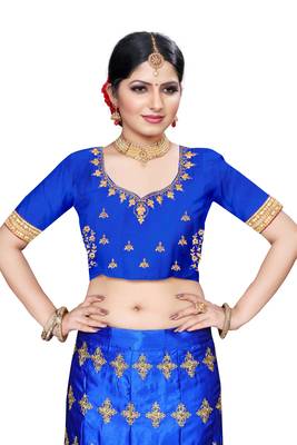 Blue embroidered Art Silk semi stitched lehenga 4
