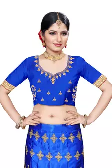 Blue embroidered Art Silk semi stitched lehenga