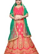 Pink embroidered
 silk semi stitched lehenga