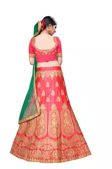 Pink embroidered
 silk semi stitched lehenga