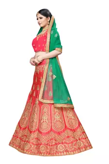 Pink embroidered
 silk semi stitched lehenga