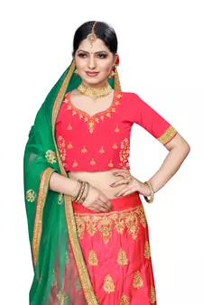 Pink embroidered
 silk semi stitched lehenga
