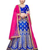 Blue embroidered
 silk semi stitched lehenga