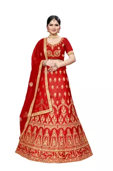 Red embroidered
 Art Silk semi stitched lehenga