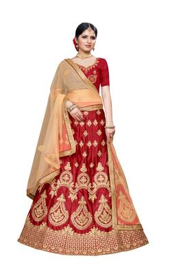 Maroon embroidered
 Art Silk semi stitched lehenga 1