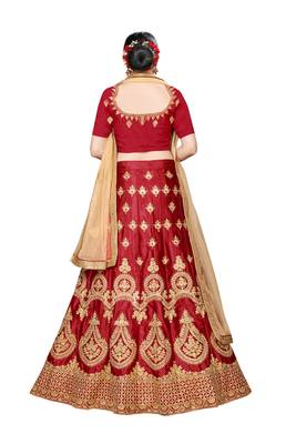 Maroon embroidered
 Art Silk semi stitched lehenga 2