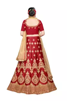 Maroon embroidered
 Art Silk semi stitched lehenga