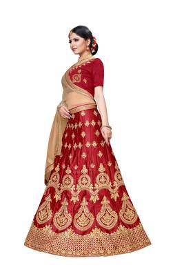 Maroon embroidered
 Art Silk semi stitched lehenga 3