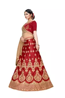Maroon embroidered
 Art Silk semi stitched lehenga