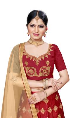 Maroon embroidered
 Art Silk semi stitched lehenga 4