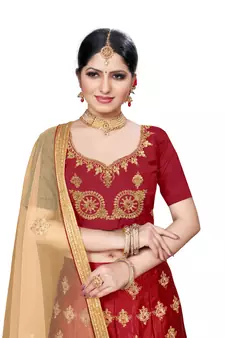 Maroon embroidered
 Art Silk semi stitched lehenga