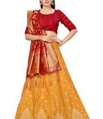 Orange woven silk semi stitched lehenga