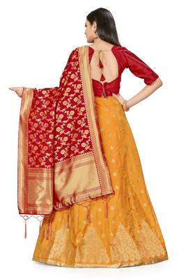 Orange woven silk semi stitched lehenga 2