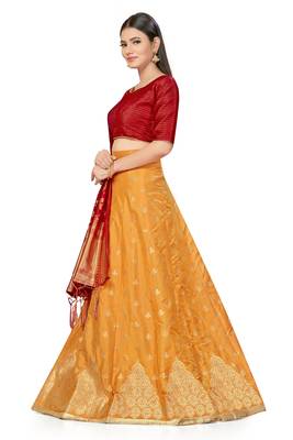 Orange woven silk semi stitched lehenga 3