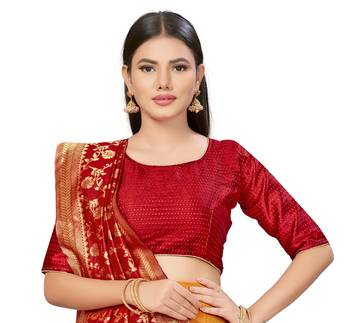 Orange woven silk semi stitched lehenga 4