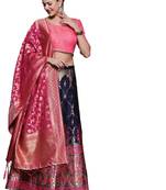 Navy-blue woven Art Silk semi stitched lehenga