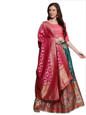 Green woven Art Silk semi stitched lehenga 1