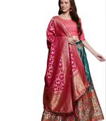 Green woven Art Silk semi stitched lehenga