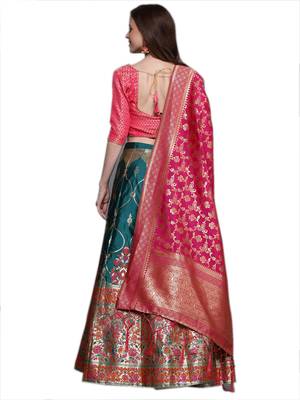 Green woven Art Silk semi stitched lehenga 2