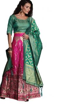 Pink woven Art Silk semi stitched lehenga