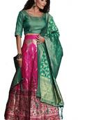 Pink woven Art Silk semi stitched lehenga