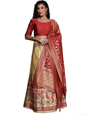 Beige woven Art Silk semi stitched lehenga 1