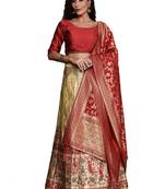 Beige woven Art Silk semi stitched lehenga