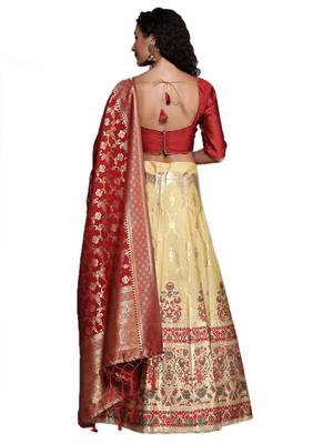 Beige woven Art Silk semi stitched lehenga 2