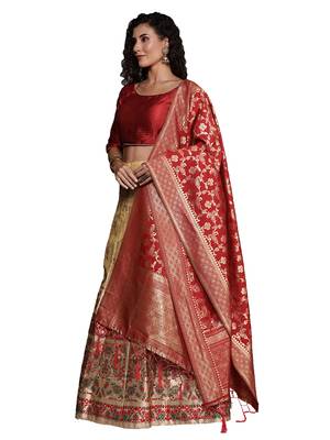 Beige woven Art Silk semi stitched lehenga 3